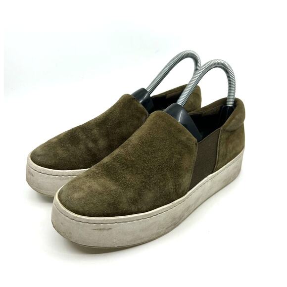 VINCE Warren Green Suede Platform Slip On Sneakers Women's 6.5 US - Picture 1 of 9